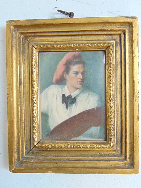 Miniature in gilt frame, "Alfred-A-Sketch", Helen V. Lewis, Irvington, 5 6/8" by 4.75": Miniature in gilt frame, "Alfred-A-Sketch", Helen V. Lewis, Irvington, 5 6/8" by 4.75"