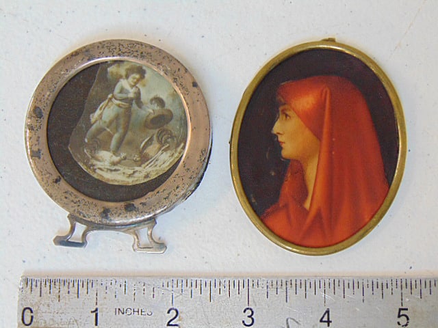 2 miniatures, Italian portrait, "Fabiola", by Henner & small silver frame, oval portrait is 3" by 2: 2 miniatures, Italian portrait, "Fabiola", by Henner & small silver frame, oval portrait is 3" by 2 3/8"