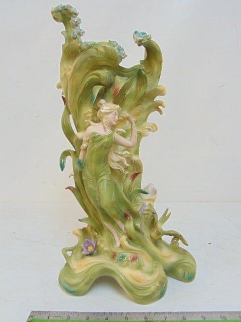 Art nouveau style figural vase, porcelain, marked Saxony, height is 18" (1 of 6)