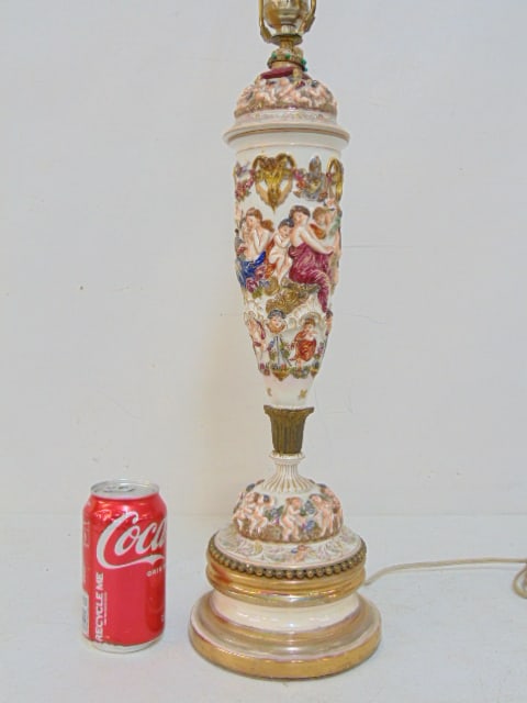 Capodimonte table lamp, ornate designed, lamp is 18.25" tall, base to base socket, total height is (1 of 5)