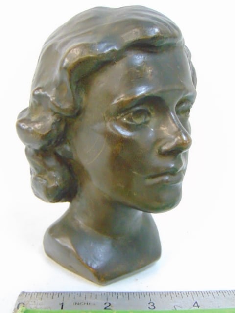 Small bronze bust of a woman, signed P. Hayward (Peter), 6.5" tall (1 of 5)