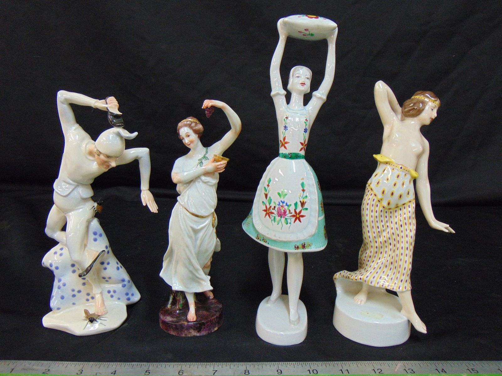 4 porcelain figurines, Hungarian figurine Hollohaza, 11.25" tall; Capodimonte figurine, girl with (1 of 15)
