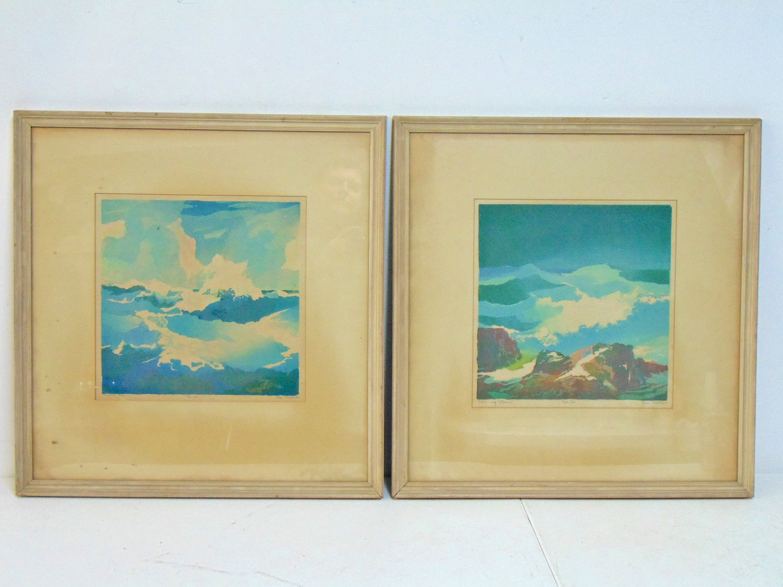 2 lithographs by Eva Watson, "Coming storm" & "March Sea", each print is 12.25" by 12", framed size (1 of 6)