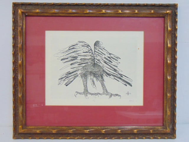 Etching, "Eagle", signed Leonard Baskin, 18/60, 10.5" by 13.75", framed size is 19.25" by 23.25" (1 of 4)