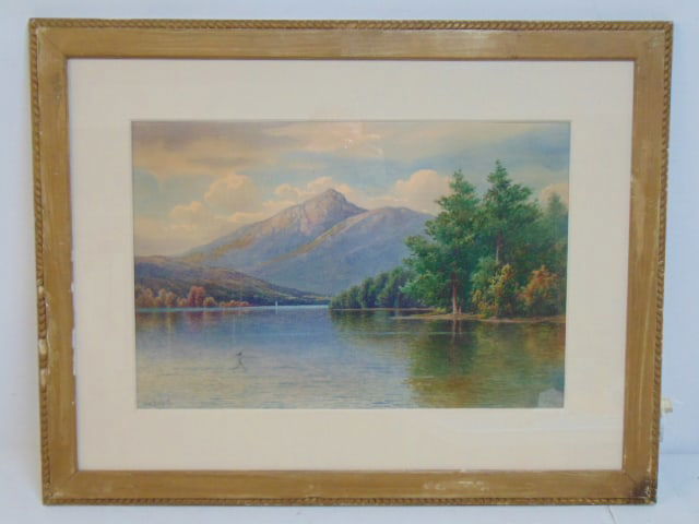 Painting, mountain lake landscape, signed William Frederick Paskell, watercolor, 15.5" by 23.5", (1 of 5)