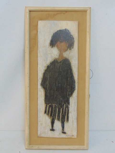 Painting, figure of a child, signed S. Rosenblum (Sadie Skoletsky), oil on board, 23 5/8" by 8 1/8", (1 of 4)