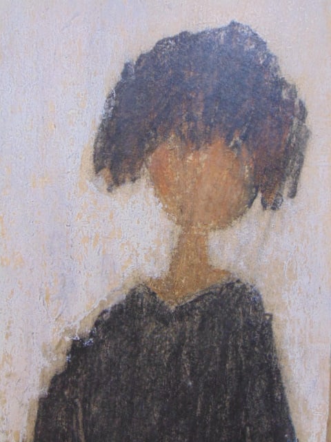 Painting, figure of a child, signed S. Rosenblum (Sadie Skoletsky), oil on board, 23 5/8" by 8 1/8", - 2