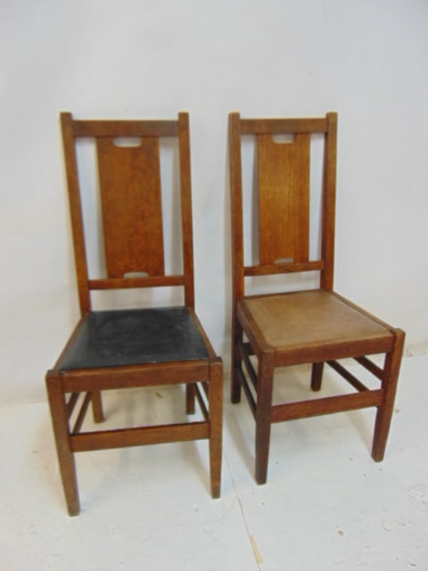 Pair Gustav Stickley "H" back chairs, arts & crafts. (1 of 5)