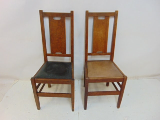 Pair Gustav Stickley "H" back chairs, arts & crafts. - 2