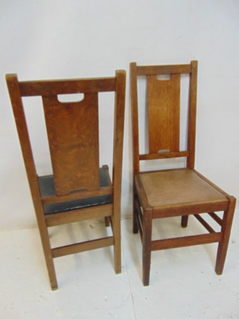 Pair Gustav Stickley "H" back chairs, arts & crafts. - 4
