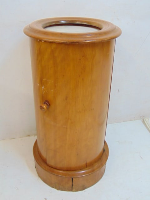 Victorian cylindrical pot cabinet or table with marble top, 15" in diameter, height is 25.5": Victorian cylindrical pot cabinet or table with marble top, 15" in diameter, height is 25.5"
