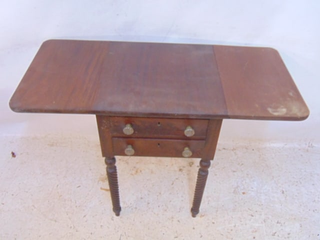 Two drawer empire mahogany work stand, drop leaf sides - 5