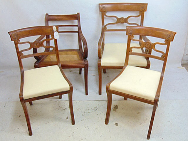 4 chairs, set of three plus similar style caned armchair (1 of 5)