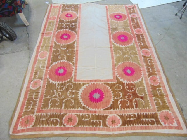 Embroidered textile panel, floral decorated, 87" by 64": Embroidered textile panel, floral decorated, 87" by 64"