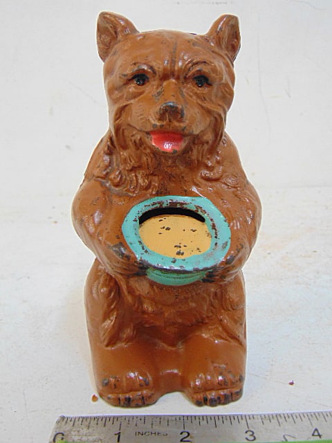 Cast iron Hubley bear still bank, in original paint, 6.5" tall (1 of 4)