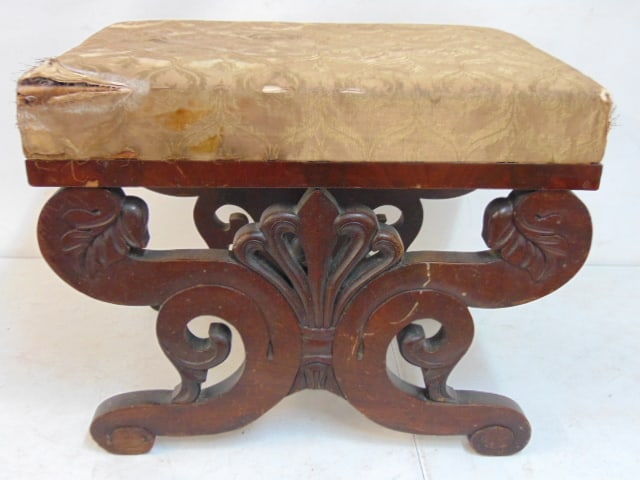 Boston Neoclassical mahogany footstool, 20.5" by 14", height is 16", some veneer chips1880 (1 of 4)