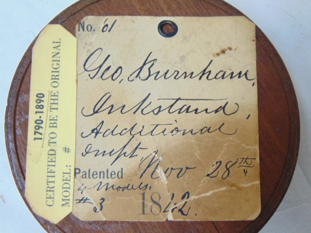 Patent Model (early), Inkstand Additional. Illegible, by George Burnham, Patent Number 61, November - 4
