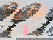 Pair decorative stone balls on bronze bases, height is 15", diameter balls is 8": Pair decorative stone balls on bronze bases, height is 15", diameter balls is 8"