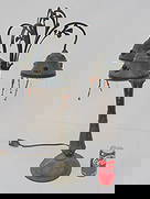 Austrian bronze table lamp with three arms, each socket holder is decorated with green stones,: Austrian bronze table lamp with three arms, each socket holder is decorated with green stones, "jewels", lamp is 27.5" tall