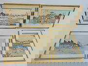Set 4 Japanese woodblock prints, Hiroshige, prints are 8" by 12" each (sizes vary slightly), framed: Set 4 Japanese woodblock prints, Hiroshige, prints are 8" by 12" each (sizes vary slightly), framed size is 11.5" by 16" (framed sizes also vary slightly)