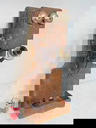 Oak wall phone, earpiece cracked, in original condition, not gutted, phone is 30" tall, 13" wide.: Oak wall phone, earpiece cracked, in original condition, not gutted, phone is 30" tall, 13" wide.