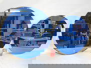 2 art deco round blue glass mirrors, 24" & 27.75" in diameter: 2 art deco round blue glass mirrors, 24" & 27.75" in diameter