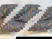 Pair upholstered Memphis style chairs, bleached wood legs, chairs are 30" by 27", height is 38": Pair upholstered Memphis style chairs, bleached wood legs, chairs are 30" by 27", height is 38"