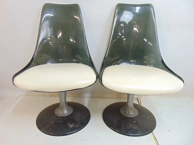 Pair smoked Lucite tulip Chromcraft chairs on aluminum column bases (1 of 4)