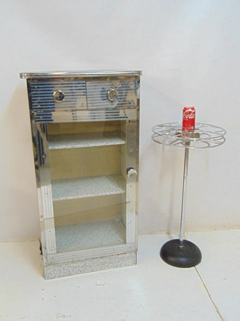 Reel" top chrome & iron stand & chrome front cabinet with Formica side, one side unfinished, stand (1 of 4)
