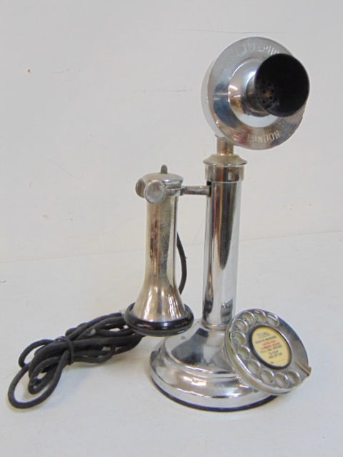 Chrome stick phone, English Telephone Co, London, height is 12" (1 of 4)