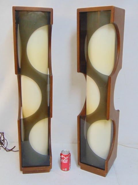 Pair Mid Century Modeline lamps, wood, Lucite panels & tubular acrylic interior light diffuser, (1 of 5)