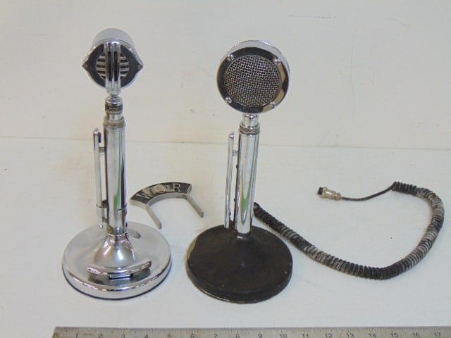 2 vintage chrome microphones, A-Static-Corp & unmarked, 12.25" tall: 2 vintage chrome microphones, A-Static-Corp & unmarked, 12.25" tall