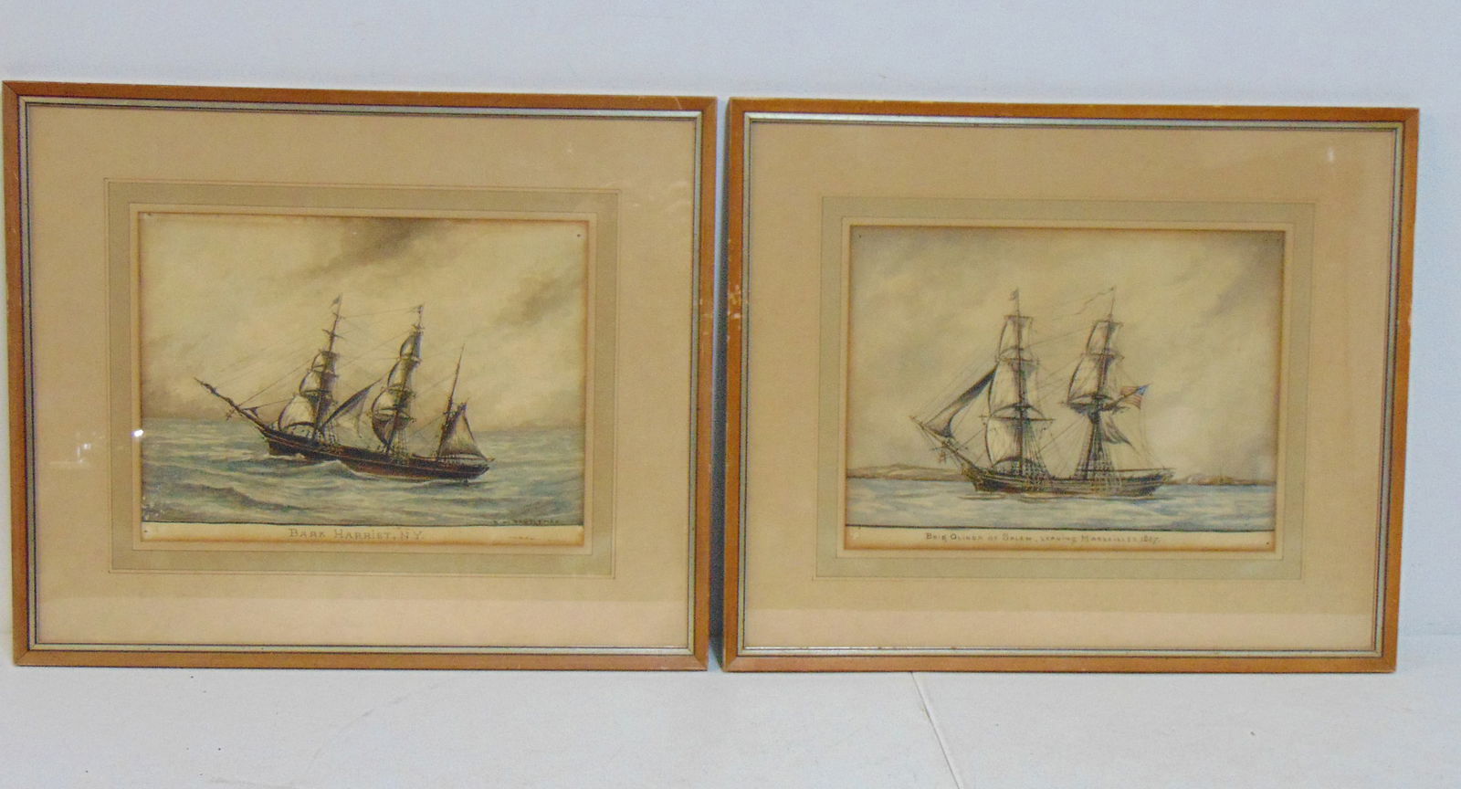 2 nautical paintings by R.M. Bartleman, "Brig Olinda of Salem, Leaving Marseilles, 1827" & "Bark (1 of 8)