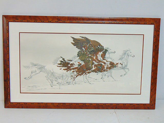 Lithograph, "Eagle's Flight", signed Bev Doolittle, 185/1500, 16" by 32", 25" by 41.25", inlaid (1 of 4)