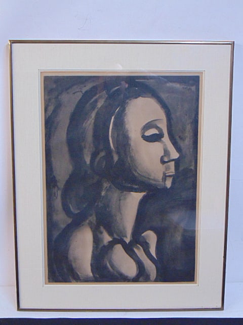 Aquatint, plate XVI from Miserere by Georges Rouault, 22.5" by 16", framed size is 29.25" by 23", (1 of 4)