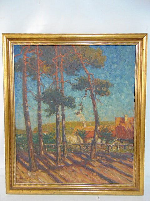 Painting, farm scene in woods, signed Max Werner, oil on canvas, canvas is 31.5" by 27", framed size (1 of 5)