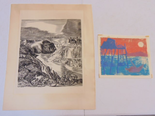 Etching & serigraph, Louise Freedman & Albert Decaris, serigraph in color, "Evening", signed Louise (1 of 6)