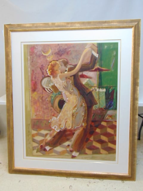 Large print, "Tango II", by Sabzi, gilt frame, total size is 59" by 50.25" (1 of 4)