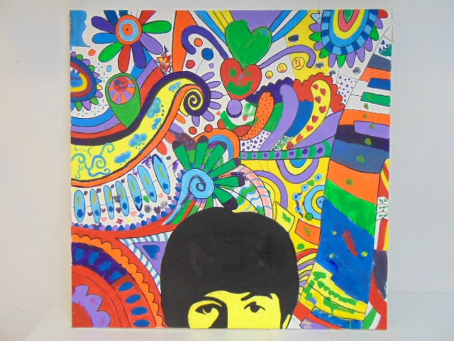 Painting, retro 60's composition with Yellow Submarine elements, signed "Ron '22", acrylic on (1 of 5)