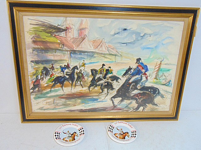 Race horse "Return from Race, Churchill Downs, 32.25" by 45.75", with two racehorse plates (1 of 5)