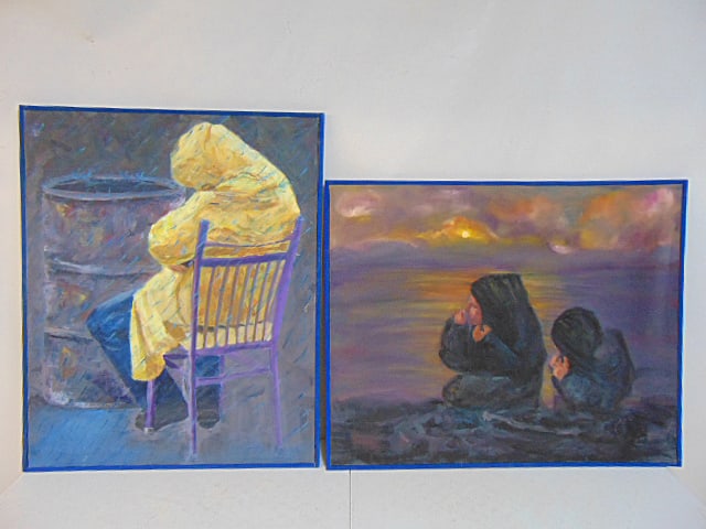Two paintings, "Rain I" & Rain II", signed Fatma Kadir, oil on canvas 38.5" by 31.25" (canvas size) (1 of 7)