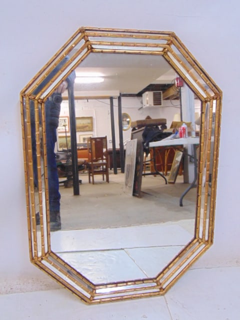Italian mirror with mirrored frame, octagonal , mirror is 41" by 29" (1 of 4)