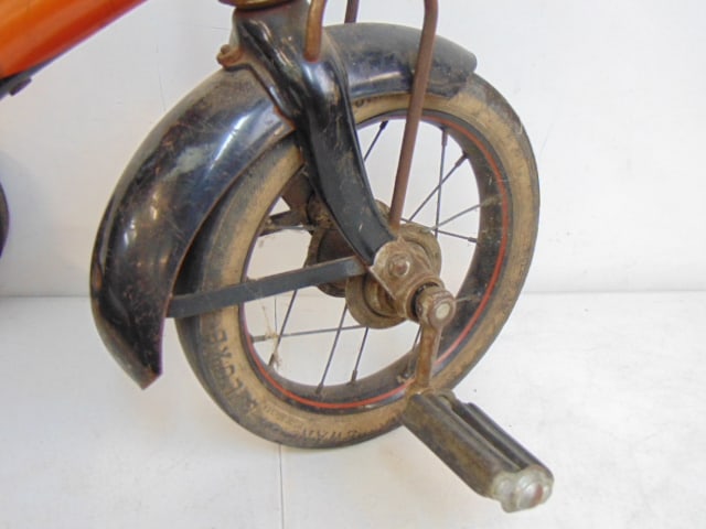 Vintage child's tricycle, spring mounted seat, tires worn, 26" long, 18.5" wide, height is 24" - 3
