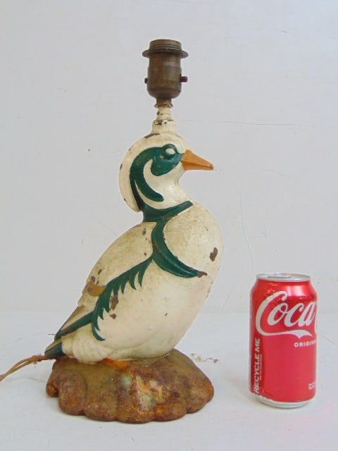 Cast iron duck lamp, repainted, lamp is 14" tall.: Cast iron duck lamp, repainted, lamp is 14" tall.