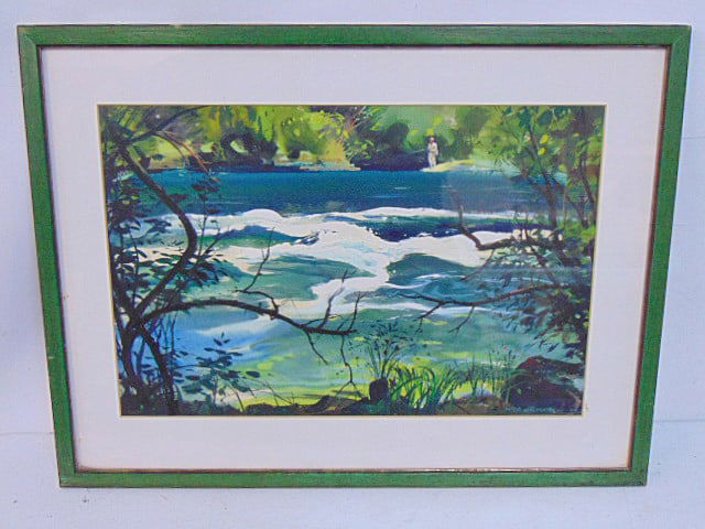 Painting, fisherman by stream, signed Hardie Gramatky NA, watercolor, 11.5" by 17.5", framed size is (1 of 4)