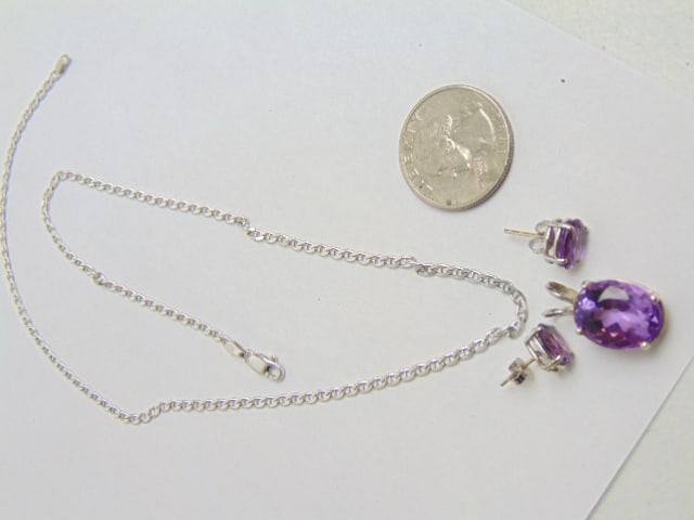 Jewelry. Gold Necklace & earrings 14kt white gold Italy chain w/ pendant approx. 11x15mm, chain 5.40 (1 of 5)