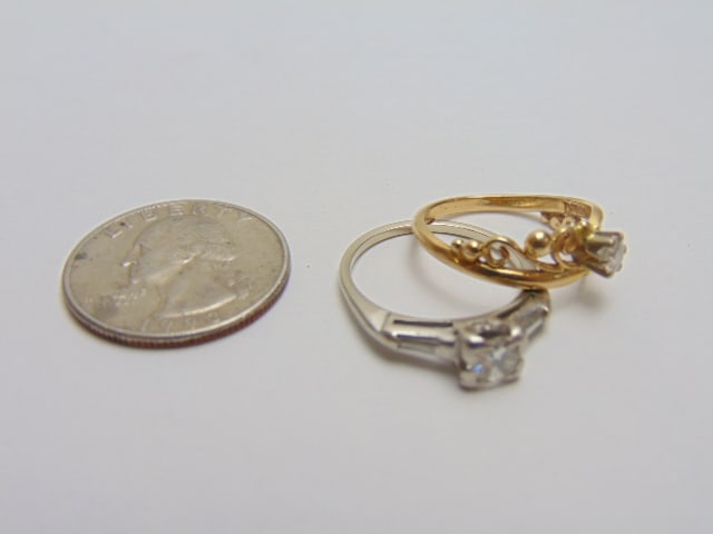 Jewelry. (2) Gold Diamond rings, white gold ring w/ round diamond approx., 5mm, size 7.25, 3.80 (1 of 4)