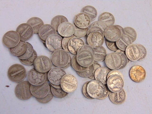 61 silver Mercury dimes (1 of 3)