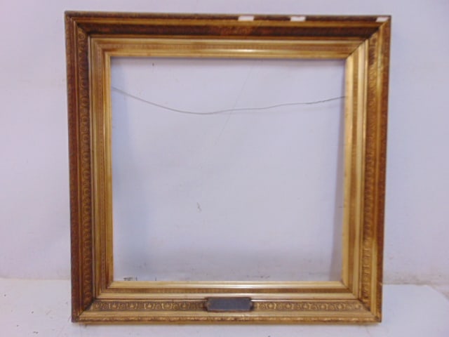 Gilt picture frame, some loss, opening is 27.75" by 28.5", total size is 35.25" by 36" (1 of 4)