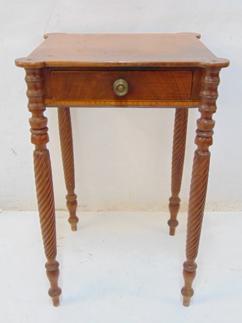 One drawer stand with spiral turned legs, stand is 18" wide, 16,5" deep, height is 28" (1 of 4)